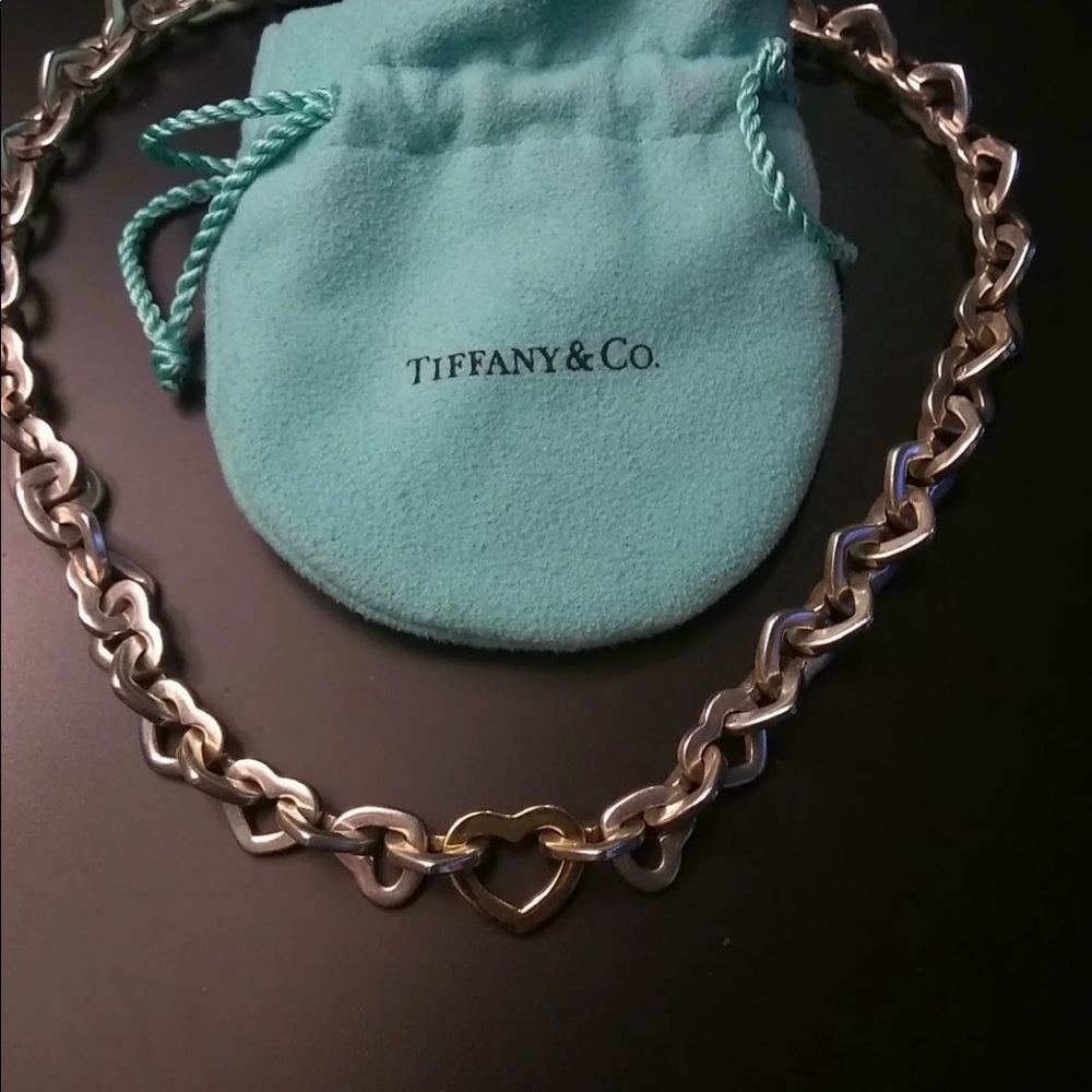 Tiffany &Co.18k &Sterling silver heartchain Neckla